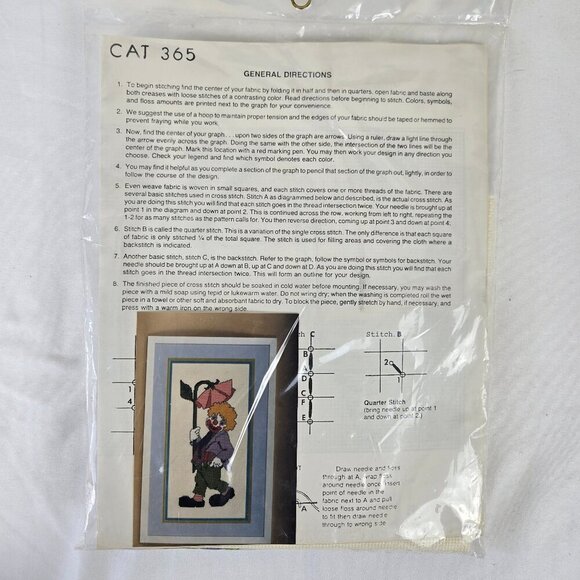 CAT 365 Counted Cross Stitch Kit Clown With Flower Factory Sealed - Picture 2 of 6